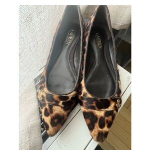 Ralph Lauren Leopard Print Pointed-Toe Flats with Gold Accent